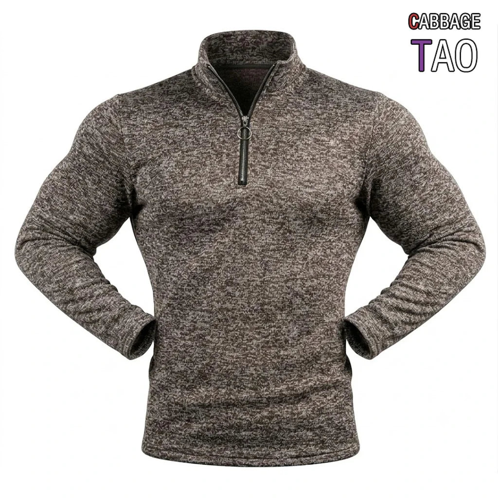 Men's Marl Stand-Collar Quarter-Zip Pullover. Marl texture.