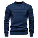 Men's Textured Stripe Crew-Neck Jumper. 95% cotton, 5% elastane.