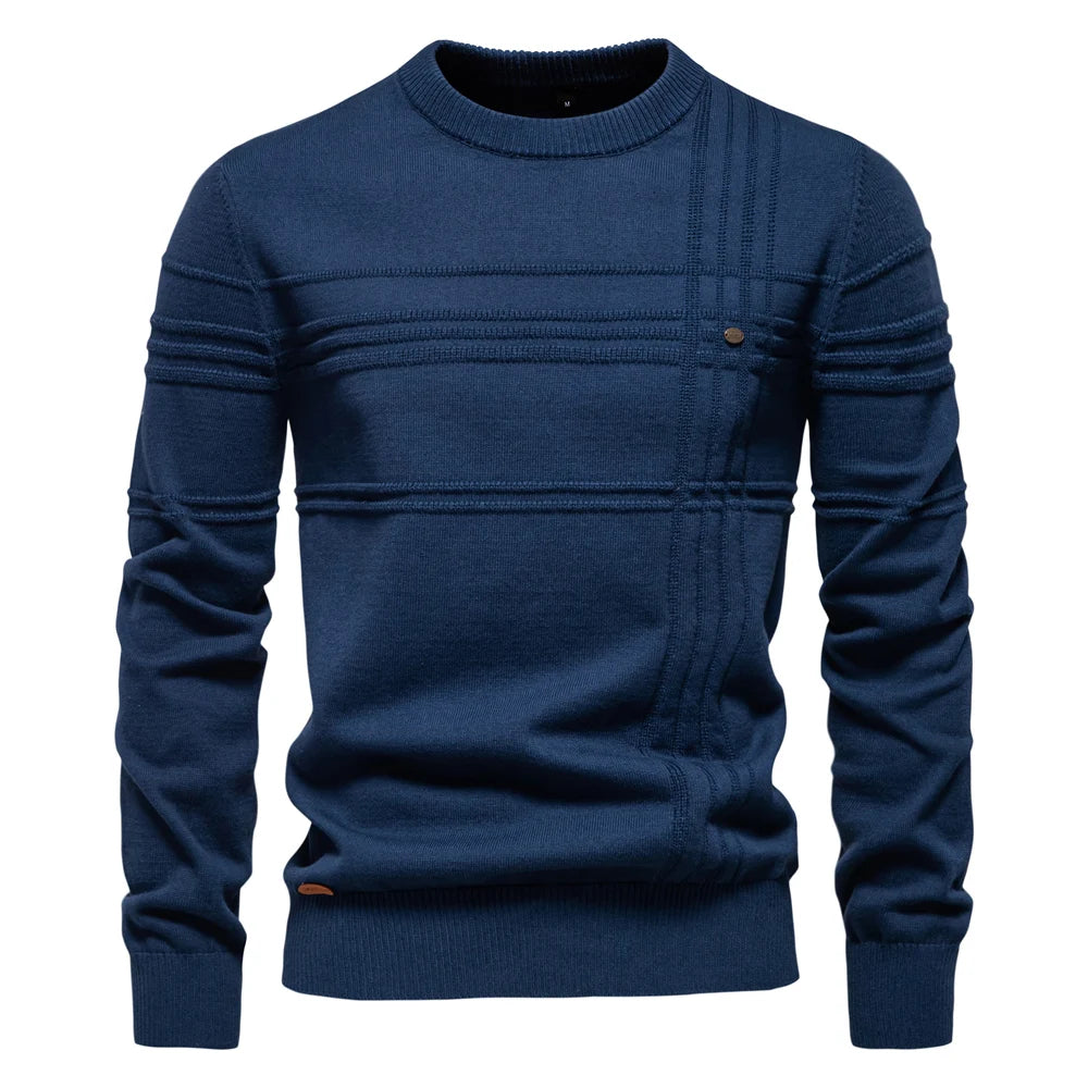 Men's Textured Stripe Crew-Neck Jumper. 95% cotton, 5% elastane.