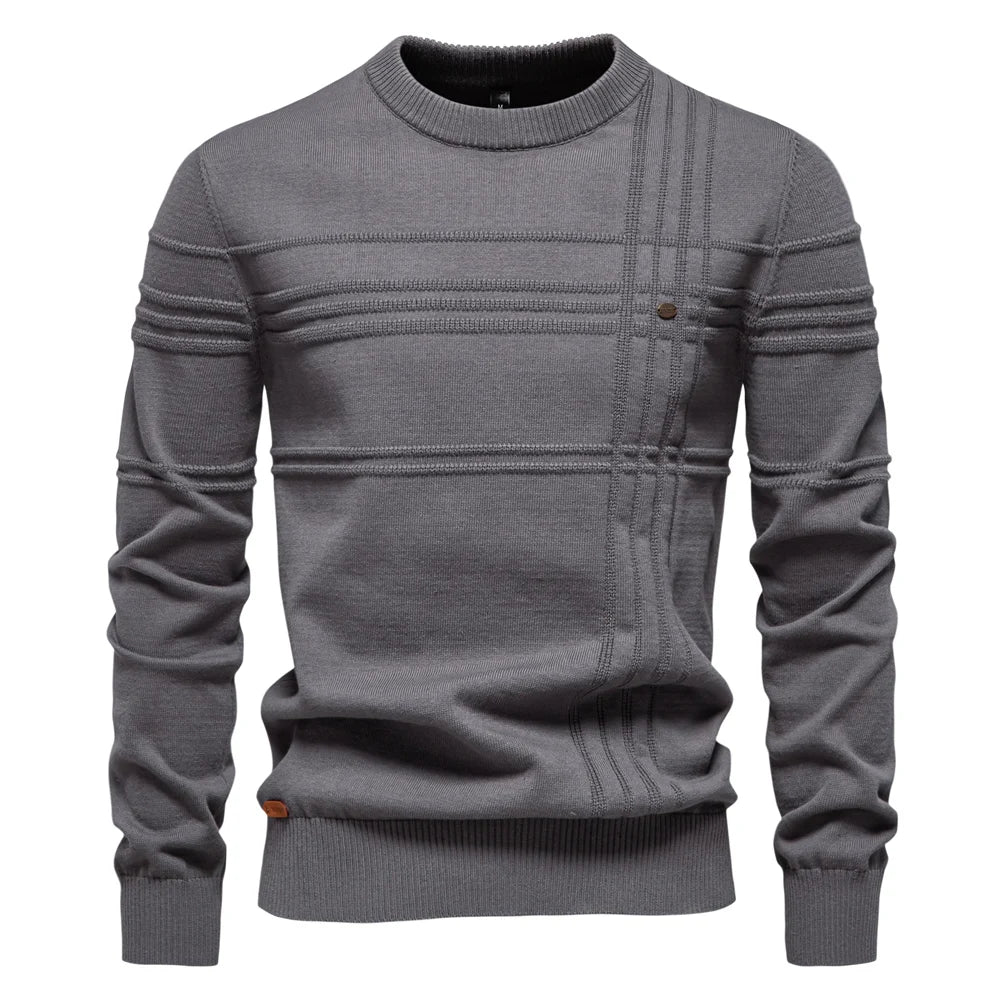 Men's Textured Stripe Crew-Neck Jumper. 95% cotton, 5% elastane.