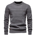 Men's Textured Stripe Crew-Neck Jumper. 95% cotton, 5% elastane.