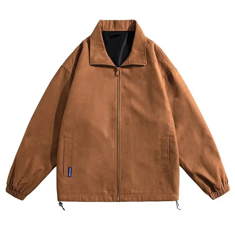 Men's Suede-Look Collared Bomber Jacket. Suede-look polyester fabric.