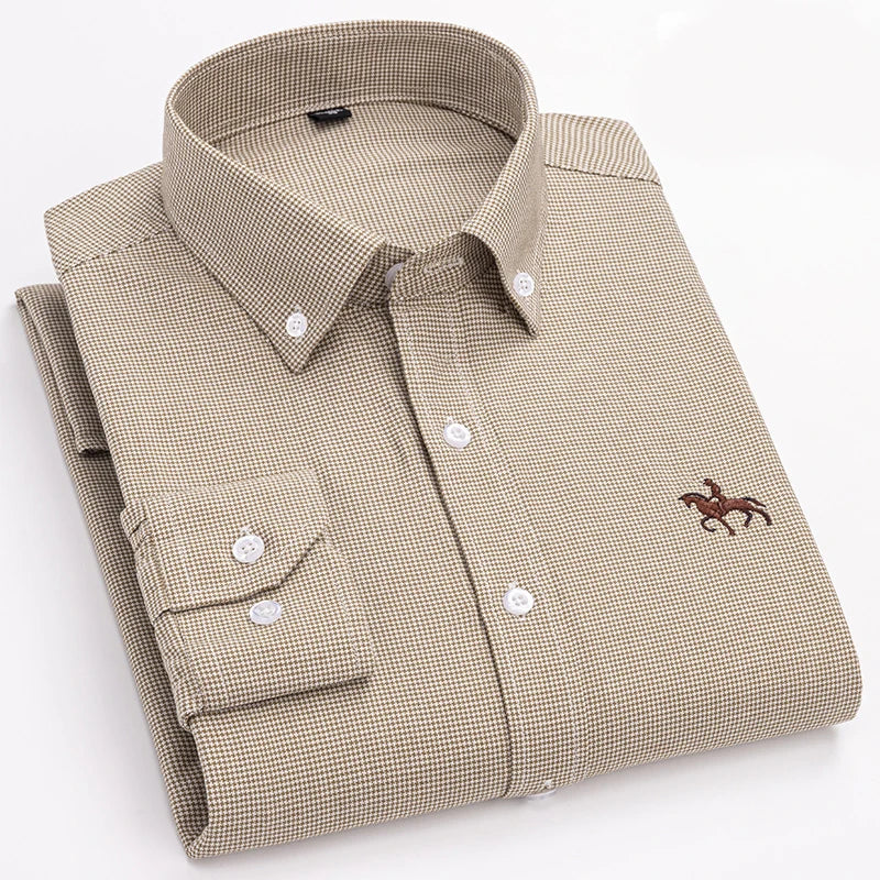Men's Cotton Oxford Shirt in Plain, Stripe & Check. Oxford cotton fabric.