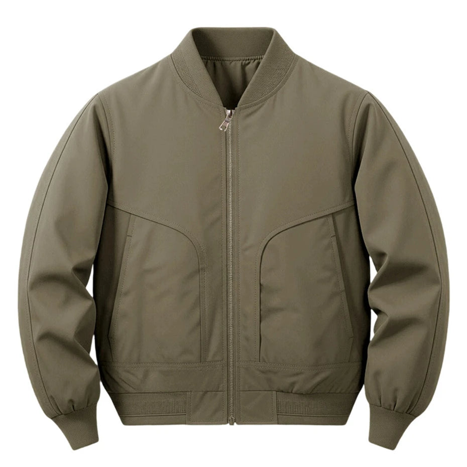 Men's Classic Zip-Front Cargo Bomber Jacket. Full zip front.