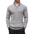 Men's Ribbed Stand-Collar Quarter-Zip Jumper. Ribbed knit texture.