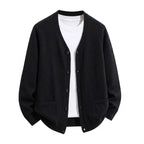 Men's Relaxed V-Neck Pocket Cardigan. V-neckline.