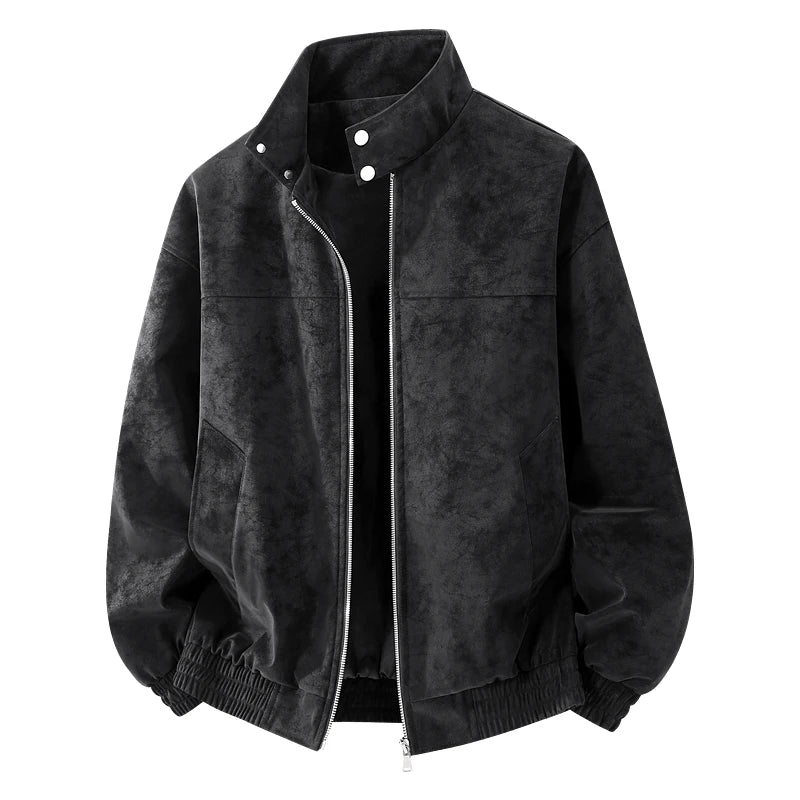 Men's Suede-Look Snap-Collar Zip Jacket. Suede-look surface.