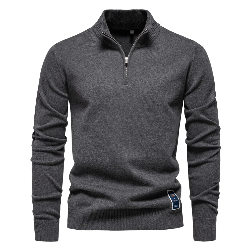 Men's Cotton-Blend Quarter-Zip Jumper. 95% cotton, 5% elastane.