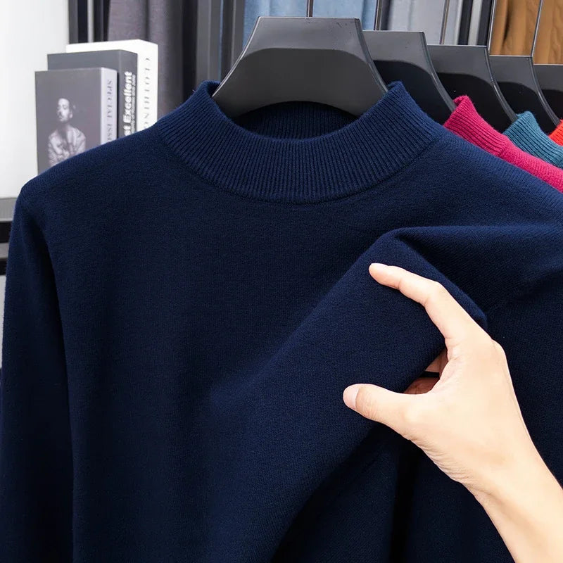 Men's Plain Mock-Neck Jumper. Mock-neck collar.
