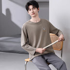 Men's Relaxed Cotton Crew-Neck Lounge Set. Cotton fabric.