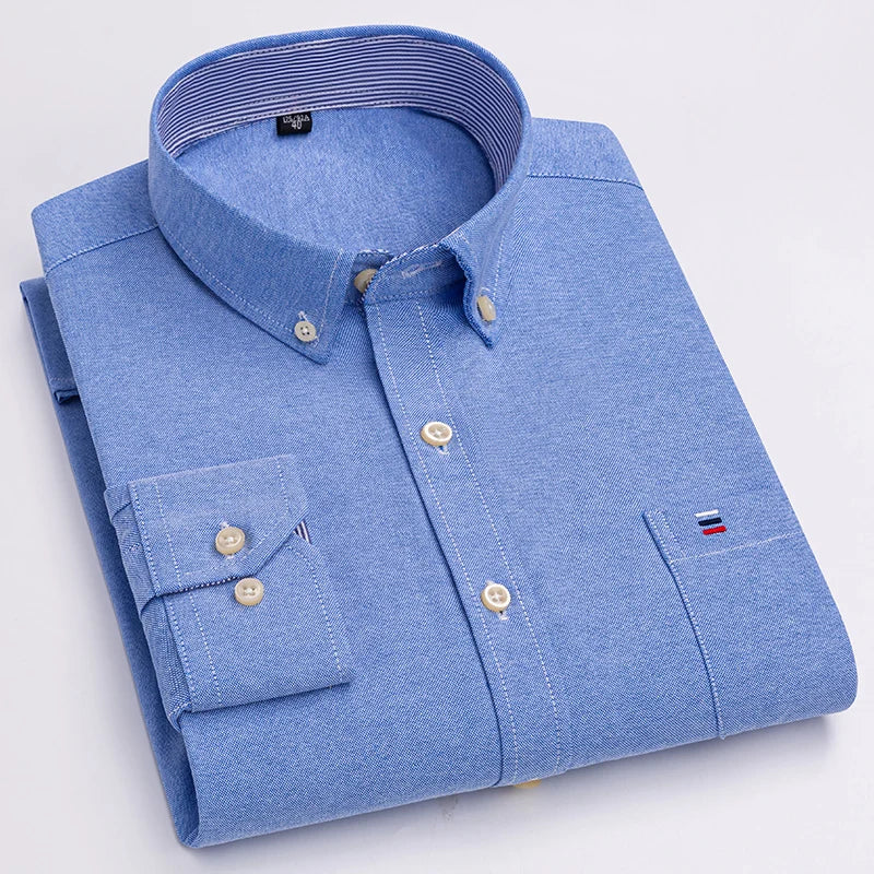 Men's Cotton Oxford Shirt in Plain, Stripe & Check. Oxford cotton fabric.