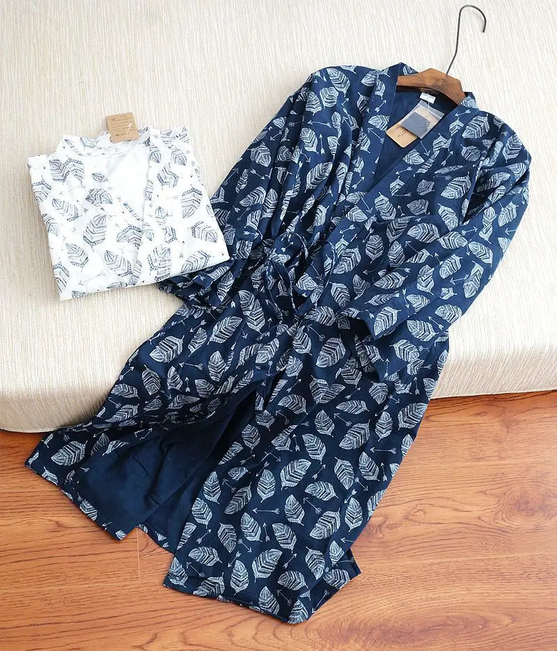 Men's Patterned Cotton Gauze Robe. Cotton gauze.