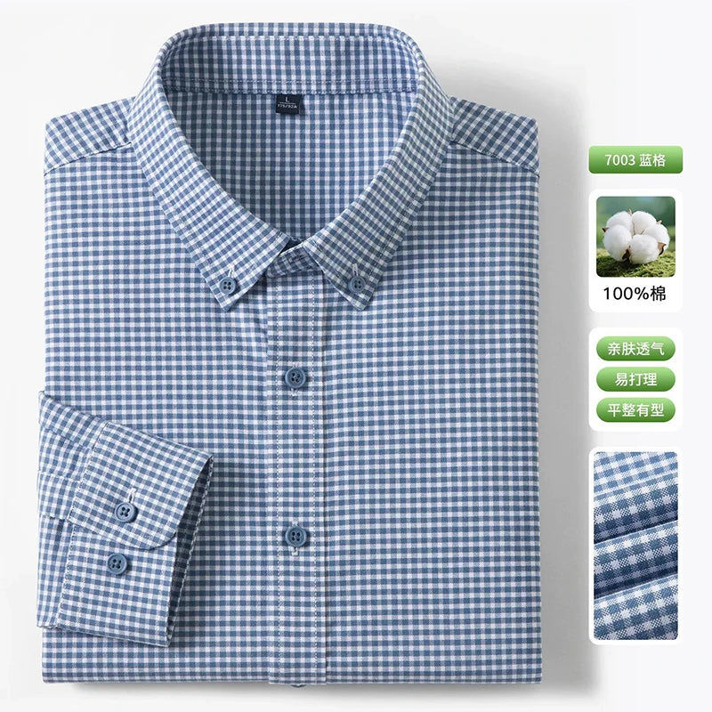 Men's Fine-Stripe Cotton Button-Down Shirt. 100% cotton.
