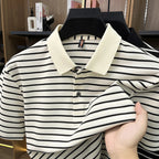 Men's Fine-Stripe Short-Sleeve Polo. Fine horizontal stripes.