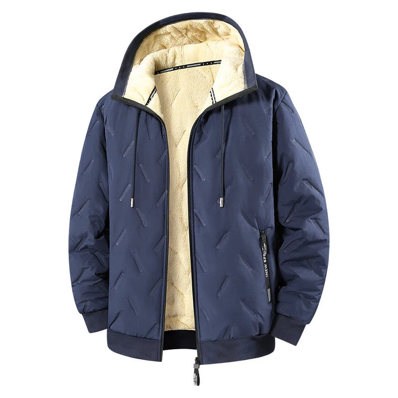 Men's Fleece-Lined Chevron Hooded Jacket. Chevron quilted shell.