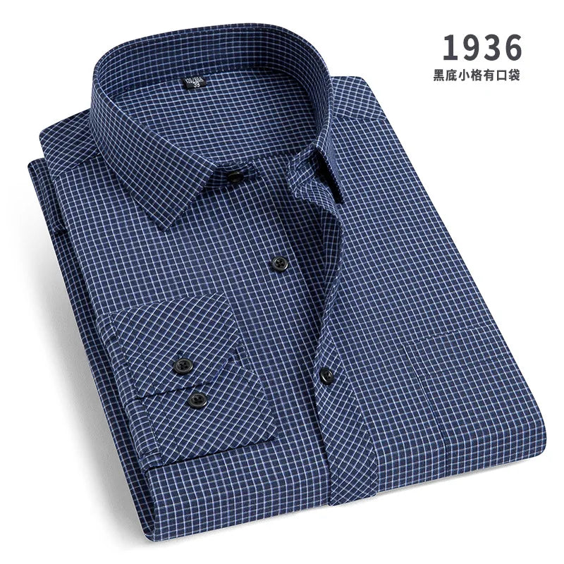 Men's Classic Stripe & Plain Pocket Shirt. Cotton-polyester blend.