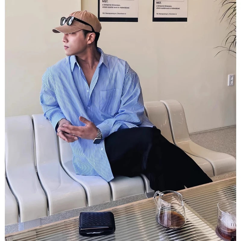 Men's Relaxed Polyester Stripe Shirt. Polyester fabric.