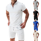 Men's Waffle Zip-Polo & Shorts Set. Matching two-piece set.