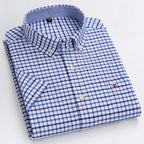 Men's Checked Short-Sleeve Oxford Shirt. 100% cotton Oxford fabric.