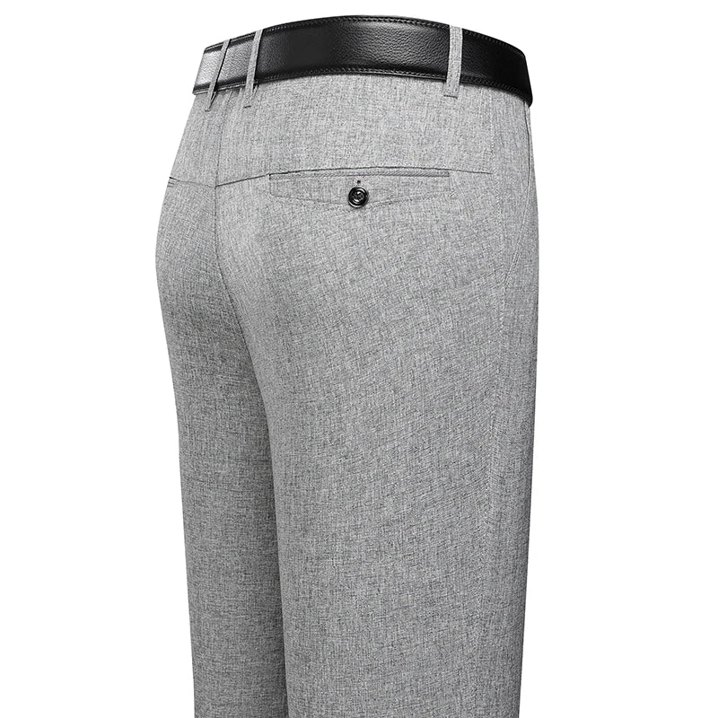 Men's Melange Straight-Leg Tailored Trousers. Polyester fabric.