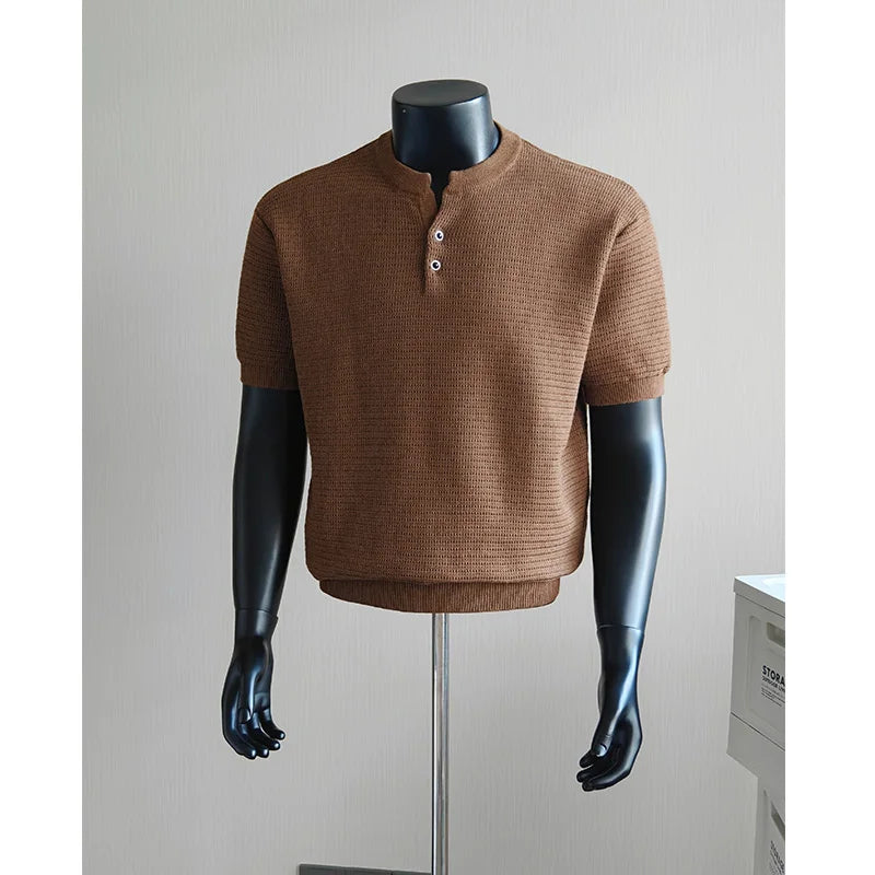 Men's Textured Short-Sleeve Knit Henley. Textured knit.