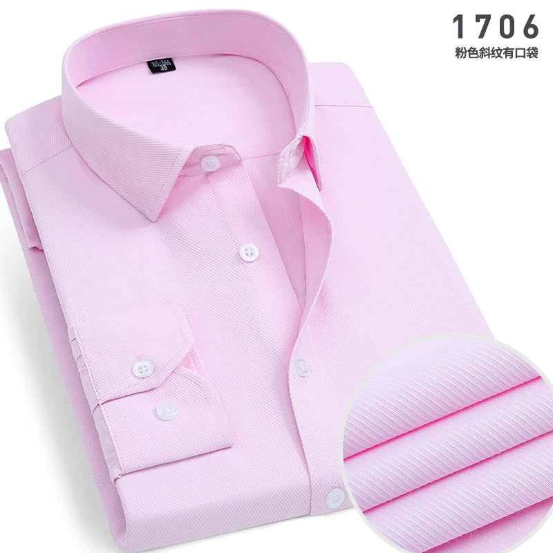 Men's Classic Stripe & Plain Pocket Shirt. Cotton-polyester blend.
