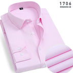Men's Classic Stripe & Plain Pocket Shirt. Cotton-polyester blend.