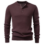 Men's Ribbed Three-Button Henley Knit. Henley neckline with three-button placket.