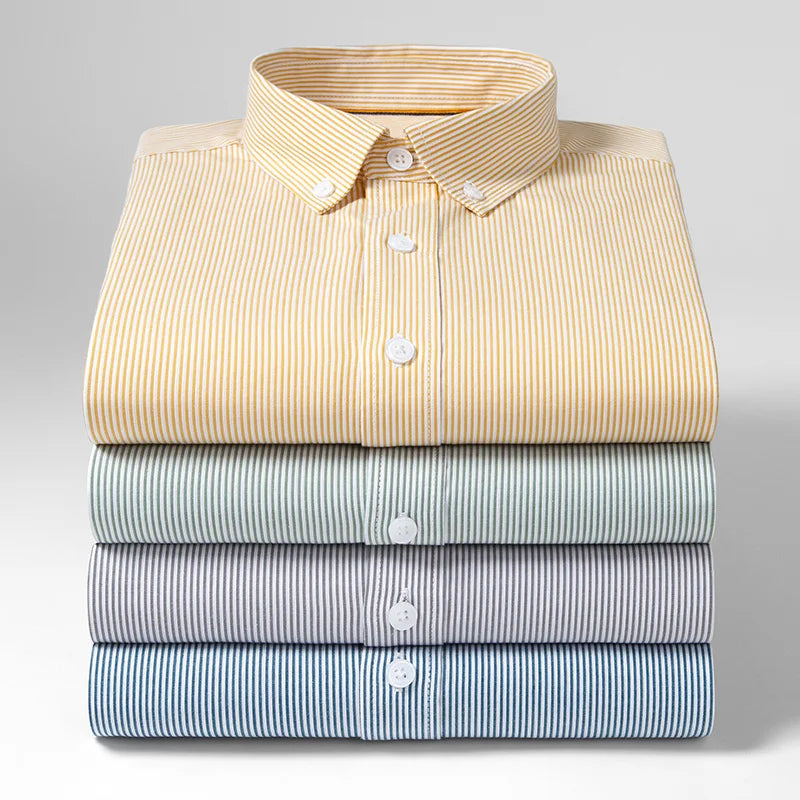 Men's Cotton Fine-Stripe & Check Shirt. 100% cotton.