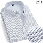 Men's Classic Stripe & Plain Pocket Shirt. Cotton-polyester blend.