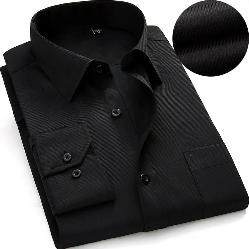 Men's Classic Stripe & Plain Pocket Shirt. Cotton-polyester blend.