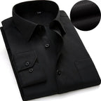 Men's Classic Stripe & Plain Pocket Shirt. Cotton-polyester blend.