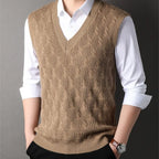 Men's Textured V-Neck Knit Slipover. Textured cable and zigzag knit.
