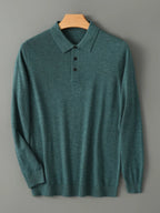 Men's Fine-Knit Long-Sleeve Polo Shirt. Fine-knit finish.