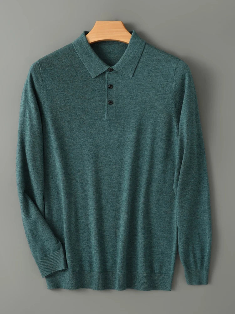 Men's Fine-Knit Long-Sleeve Polo Shirt. Fine-knit finish.