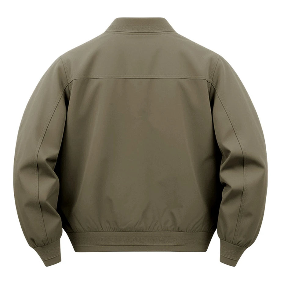 Men's Classic Zip-Front Cargo Bomber Jacket. Full zip front.