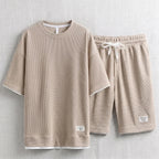 Men's Waffle T-Shirt & Lounge Shorts Set. Matching tee and shorts.