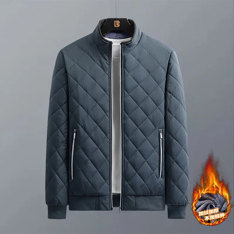 Men's Fleece-Lined Diamond Bomber Jacket. Diamond quilting.