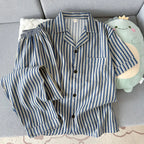 Men's Short-Sleeve Pyjama Shirt & Trouser Set. Short-sleeve button-front shirt.