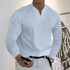 Men's Notch-Neck Long-Sleeve Top. Notched V neckline.