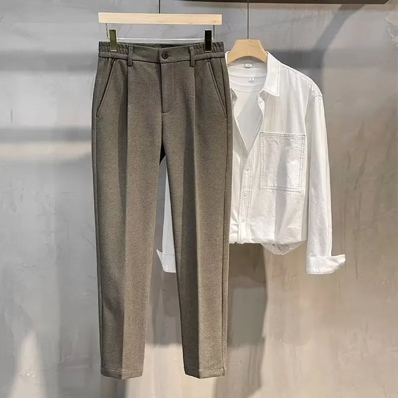 Men's Textured Straight-Leg Pleated Trousers. Textured finish on the pleated colour options.