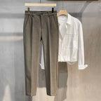 Men's Textured Straight-Leg Pleated Trousers. Textured finish on the pleated colour options.