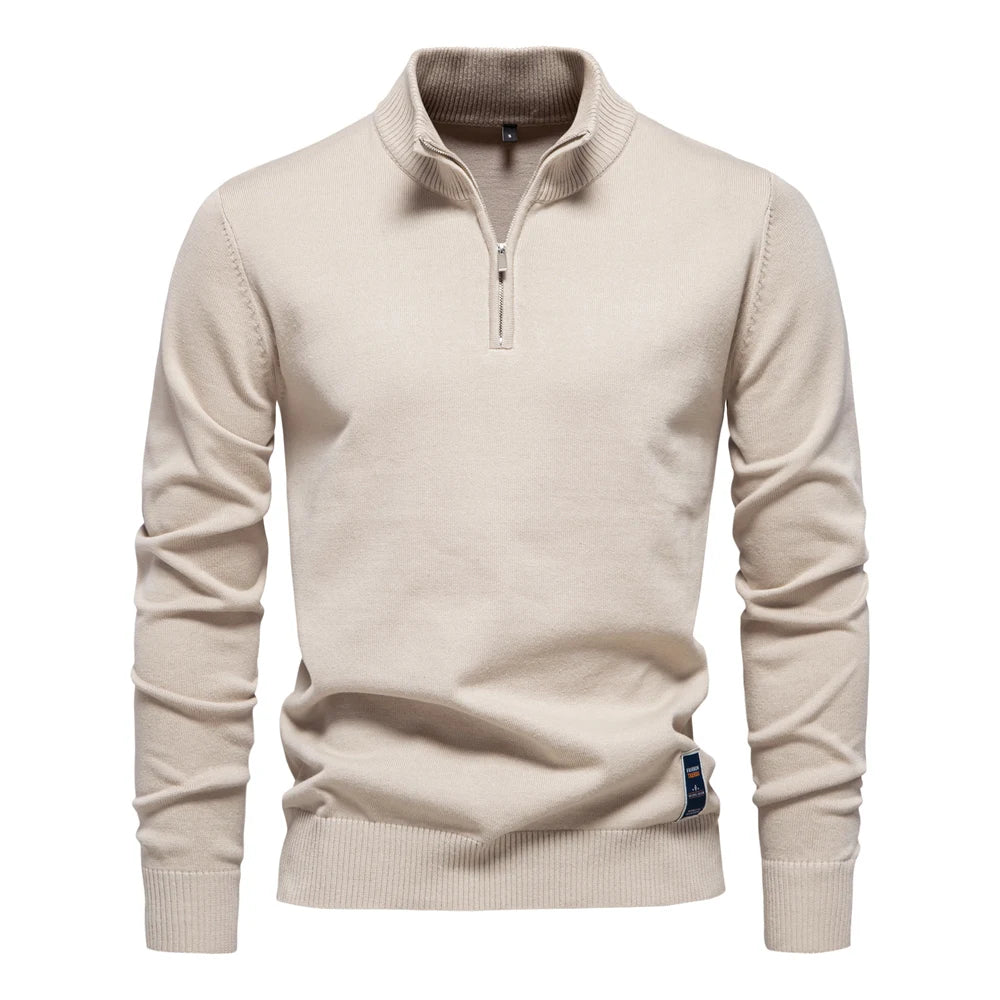 Men's Cotton-Blend Quarter-Zip Jumper. 95% cotton, 5% elastane.