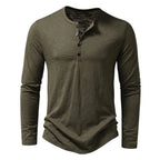Men's Cotton Long-Sleeve Button Henley. Cotton fabric.