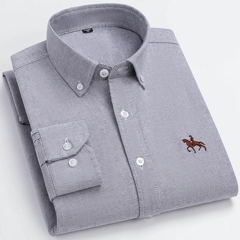 Men's Cotton Oxford Shirt in Plain, Stripe & Check. Oxford cotton fabric.