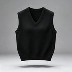 Men's Rib-Trim V-Neck Knit Vest. Sleeveless pullover design.