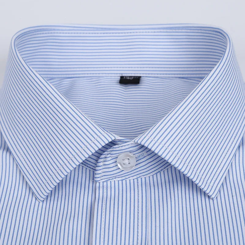Men's Classic Stripe & Plain Pocket Shirt. Cotton-polyester blend.