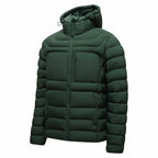Men's Horizontal-Quilted Hooded Puffer Jacket. Hooded shape.