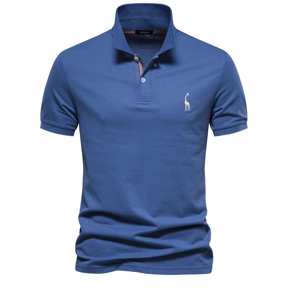 Men's Pique Polo With Giraffe Embroidery. Piqué texture.