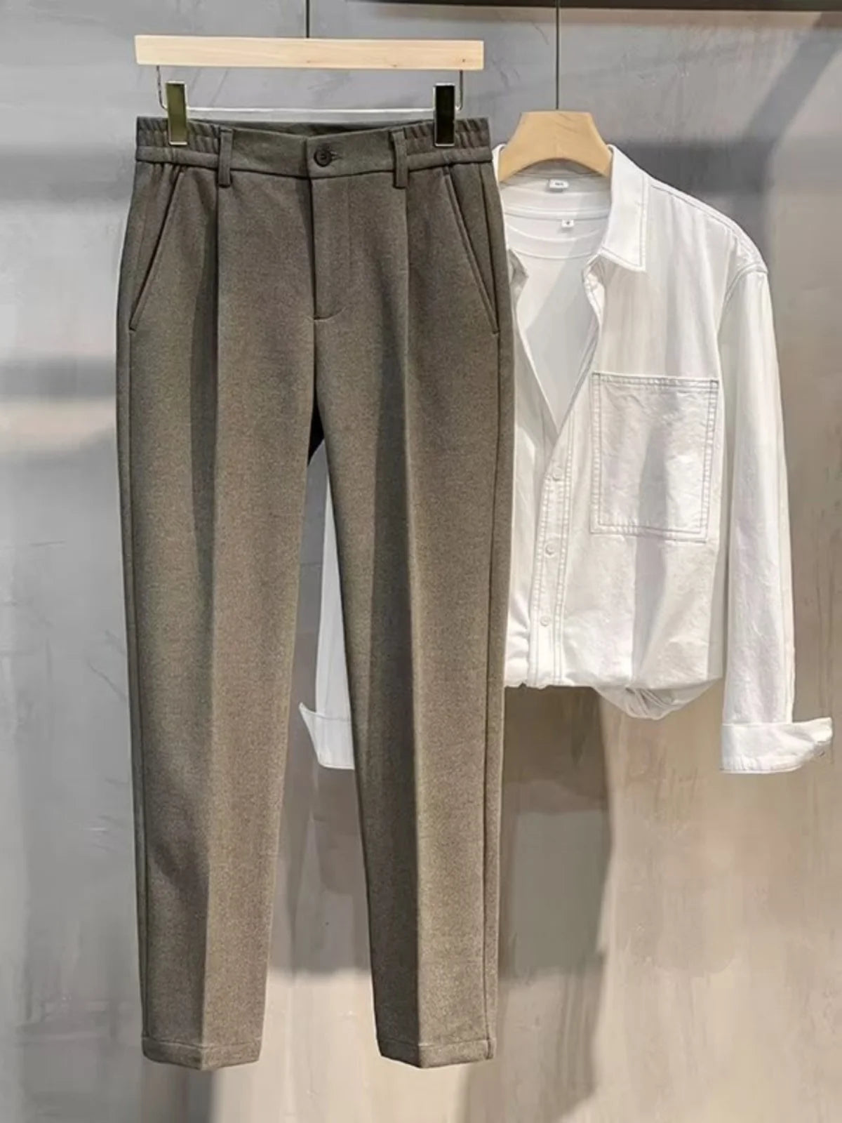Men's Textured Straight-Leg Pleated Trousers. Textured finish on the pleated colour options.